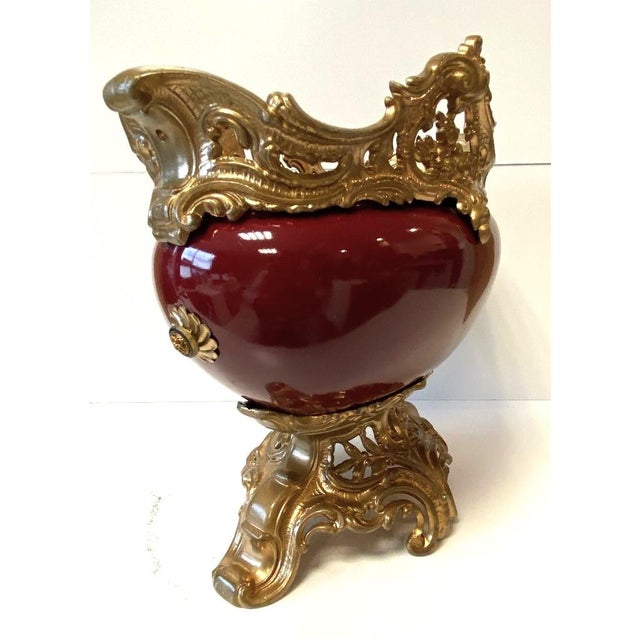 Antique Napoleon III Faience Gilded Metal Planter For Sale - Image 4 of 13