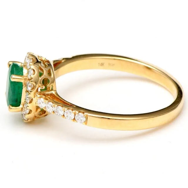 Contemporary 14KY Emerald(0.76) & Diamond(0.35) Halo Ring, size 7 For Sale - Image 3 of 5