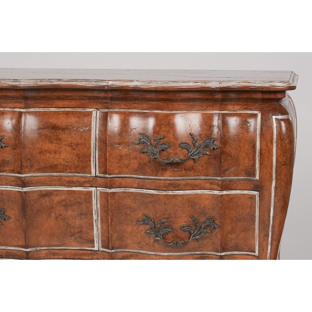 Wood Late 20th Century Judson Rothschild Style “Anastasia Collection” Italian Rococo Louis XV Bombe Walnut Triple Dresser Credenza For Sale - Image 7 of 9