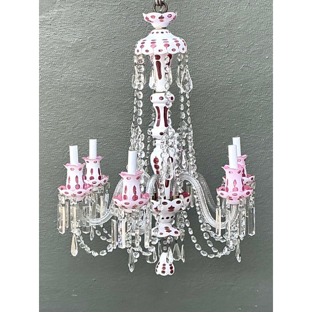 Metal Vintage Check Cut Crystal Swag Chandelier For Sale - Image 7 of 12