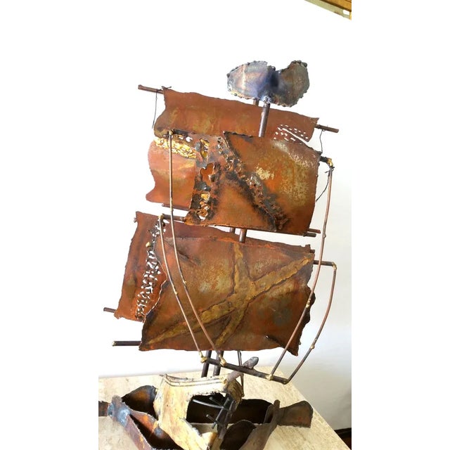 1960s Mid Century Metal Brutalist Sailboat Sculture For Sale - Image 5 of 6