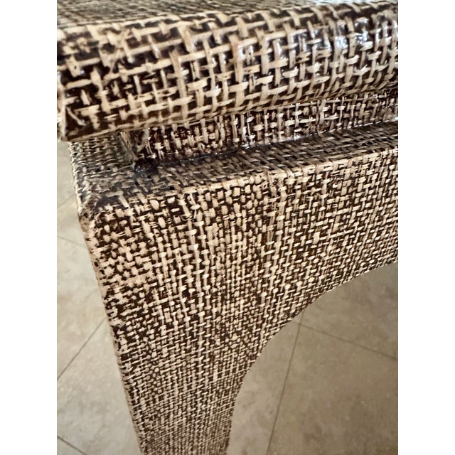 1970s Harrison Van Horn Natural Grasscloth Dining Table With 2 Leaf Extensions For Sale - Image 11 of 12