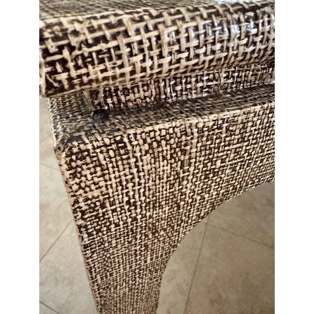 Rare 1970s Harrison Van Horn Grasscloth Dining Table – Natural Brown With 2 Leaves For Sale - Image 11 of 12