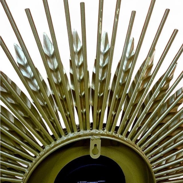 Large Metal Sunburst wheat design clock in excellent working condition. The clock works perfectly, and it is battery-...