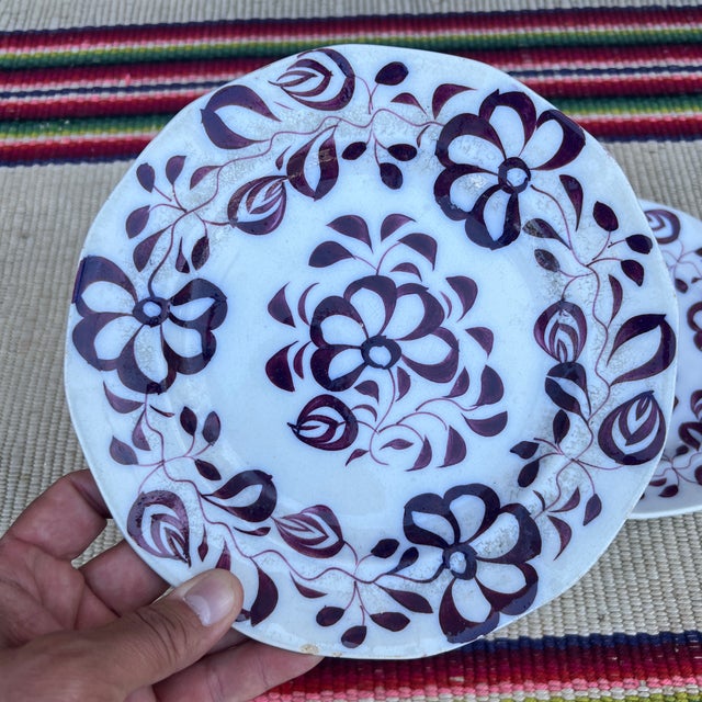 A Antique Pair of Ironstone Flow Mulberry Gaudy Brushstroke Plates, Circa 1850 For Sale - Image 4 of 12