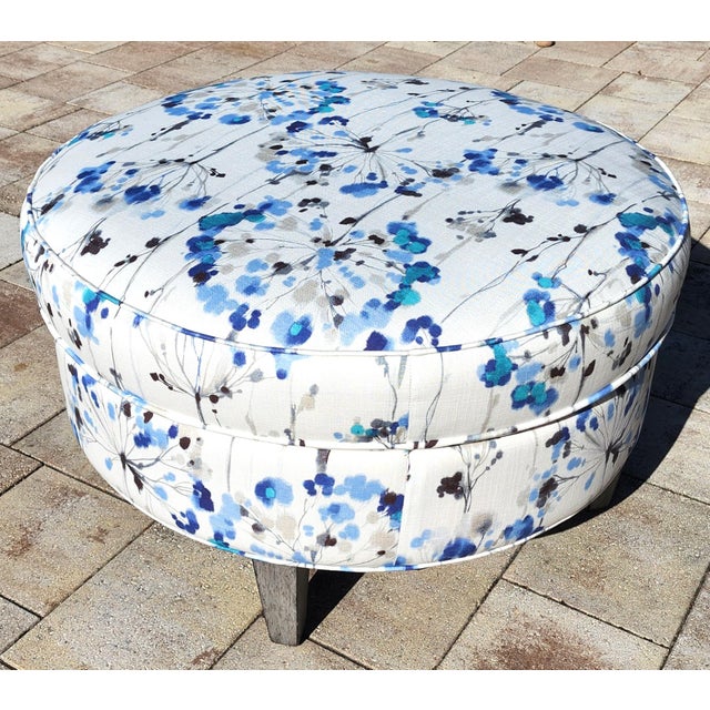 Textile Bassett Round Cotton Ottoman For Sale - Image 7 of 11