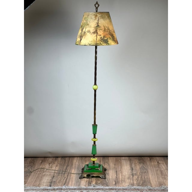 1910s Antique Art Deco Uranium and Slag Glass Lamp C. 1920 For Sale - Image 5 of 14
