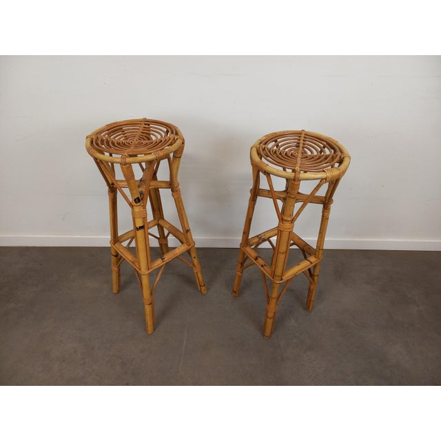 Vintage Rattan Stools, 1960s, Set of 2 For Sale - Image 16 of 18