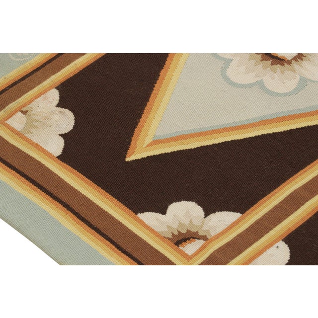 2010s Rug & Kilim’s 18th Century Aubusson Style Flatweave Runner in Brown and Blue With White Floral Patterns For Sale In New York - Image 6 of 7