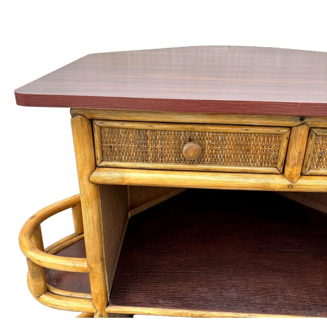 Restored Mid-Century Sailboat Ships Bow Shaped Stacked Rattan Dry Bar For Sale - Image 12 of 13