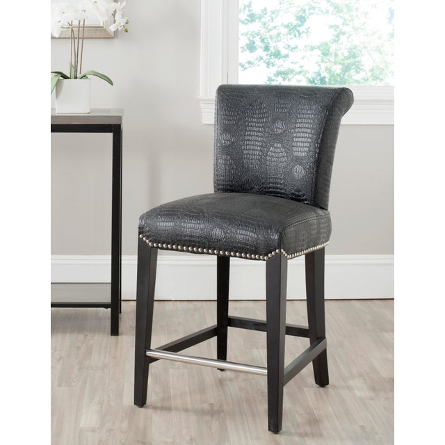 2020s Studded Counter Stool, Black Crocodile & Black For Sale - Image 5 of 6