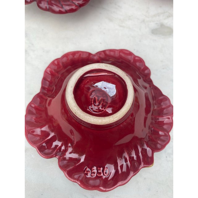 Vallauris 1950s Mid-Century Modern Red Majolica Leaf Dish Vallauris - Set of 6 For Sale - Image 4 of 4