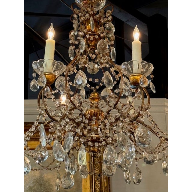 Early 20th Century Italian Beaded and Crystal Giltwood Chandelier For Sale - Image 4 of 6