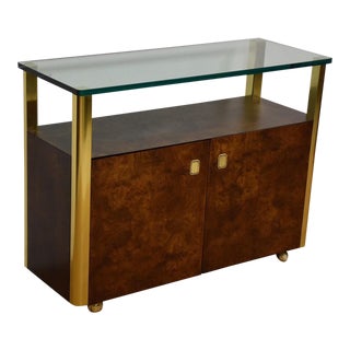 Brass, Burl, and Glass Bar Cart For Sale