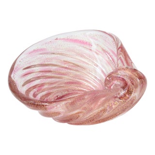 Vintage Murano Style Swirled Snail Glass Bowl With Gold Aventurine Pink, Raspberry For Sale