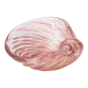 Vintage Murano Style Swirled Snail Glass Bowl With Gold Aventurine Pink, Raspberry