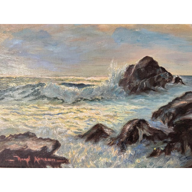 1970s 1970’s Vintage Margi Konzen Impressionist Ocean Landscape Oil on Board Painting, Framed For Sale - Image 5 of 11