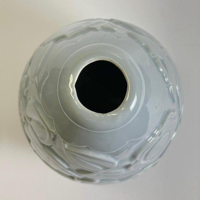 Blue Art Deco Pale Blue Faience Vase attributed to St Clement, France, 1930s For Sale - Image 8 of 10