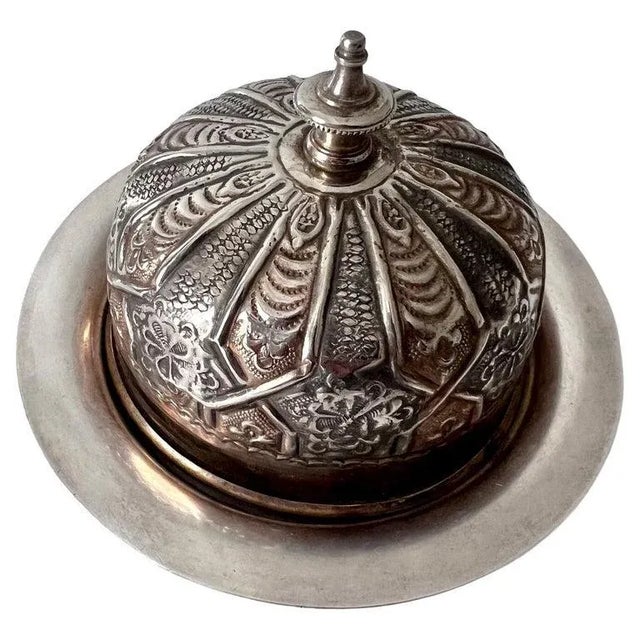 Domed French Silver Plate Repoussé Butter or Covered Dish Plate For Sale - Image 13 of 13