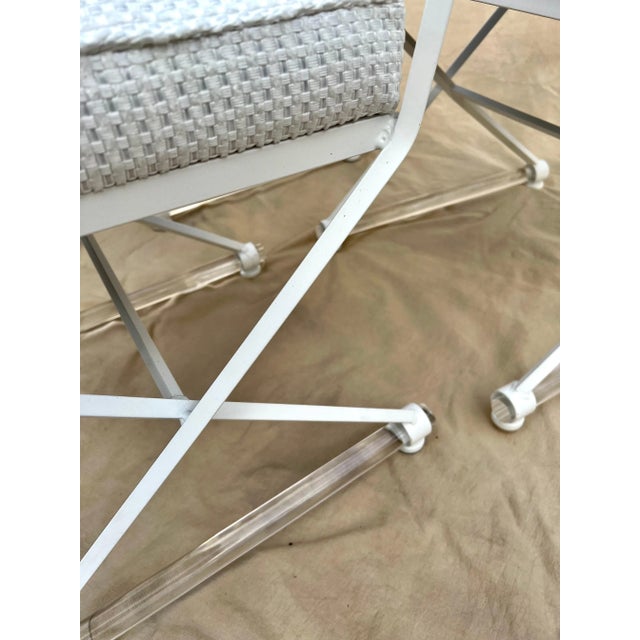 Mid-Century Modern Mid 20th Century Attributed to Cleo Baldon X-Form Chairs Restored with Acrylic Dowels and Sunbrella Upholstery - Set of 4 For Sale - Image 3 of 13