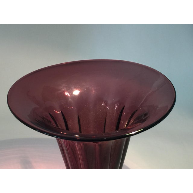 Mid Century Blenko Handmade Vase Amethyst Ribbed Trumpet Chairish