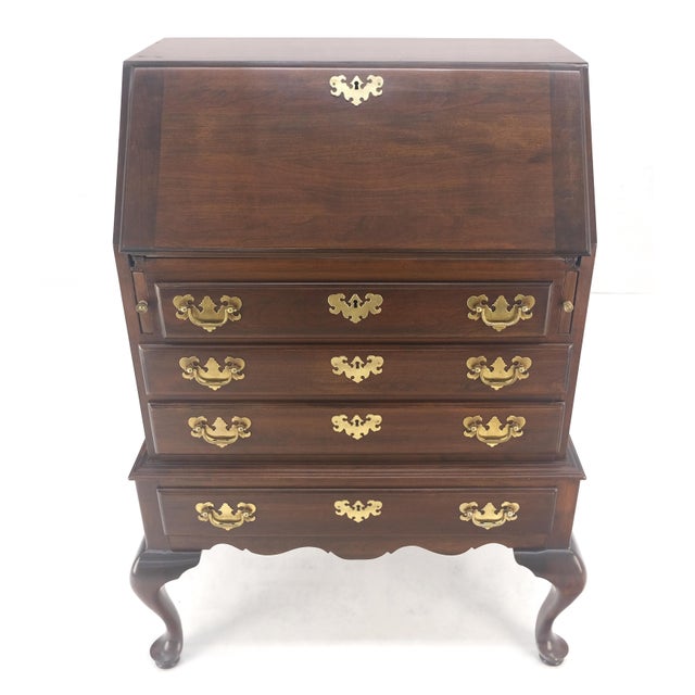 Henredon Narrow 30" Wide 4 Drawers Slant Front Secretary Desk w/ Glass Doors Bookcase For Sale - Image 4 of 13