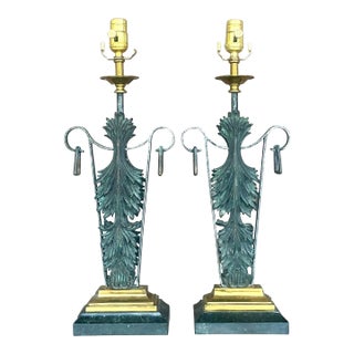 Vintage Boho Maitland Smith Patinated Fleur De Lys Lamps - a Pair For Sale