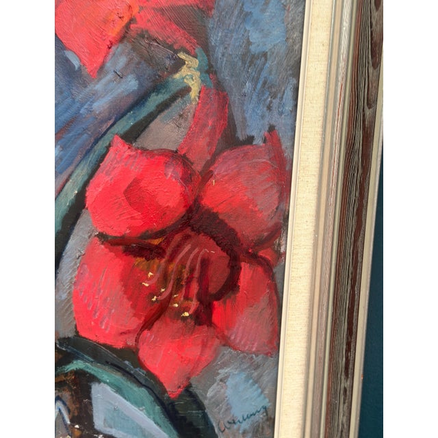 Bertil Wahlberg, Red Flowers, 1950s, Oil on Canvas, Framed For Sale - Image 4 of 18