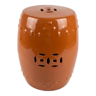 Vintage Italian Ceramic Garden Stool - Tangerine Glaze For Sale
