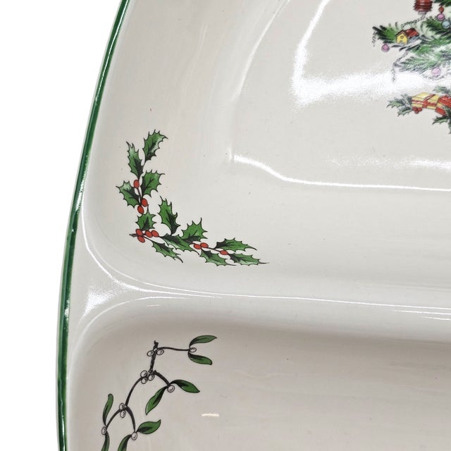 White Spode Christmas Tree Porcelain Divided Relish Dish Pair England 11.25" For Sale - Image 8 of 11