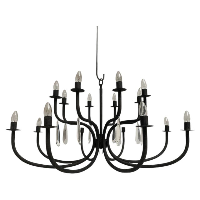 Wrought Iron Florentine Art 20-Light Chandelier in Matte Black Metal from Simoeng For Sale