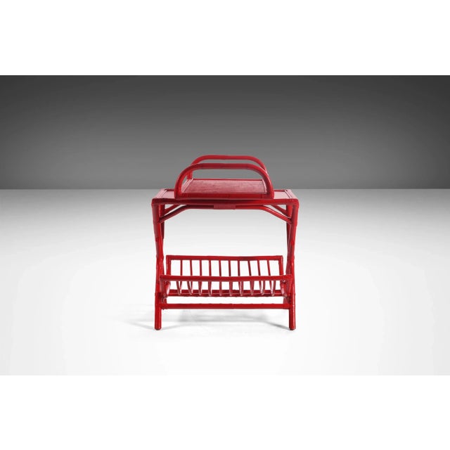 Gorgeous Chinoiserie Red Bamboo Server / Bar Stand with Swivel Top For Sale - Image 11 of 13