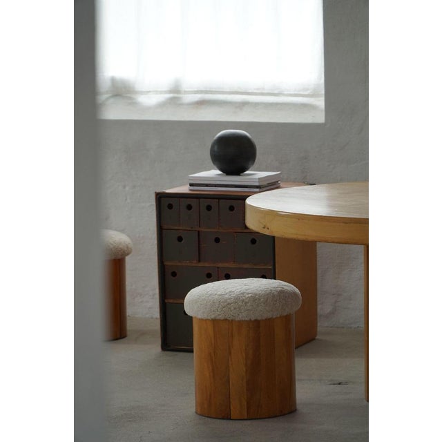 Scandinavian Modern Wooden Stools with Lambswool Seats, 1970s, Set of 2 For Sale - Image 16 of 18