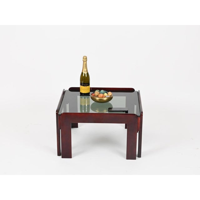 Square Coffee Table with Smoked Glass by Afra & Tobia Scarpa, Italy, 1960s For Sale - Image 12 of 15