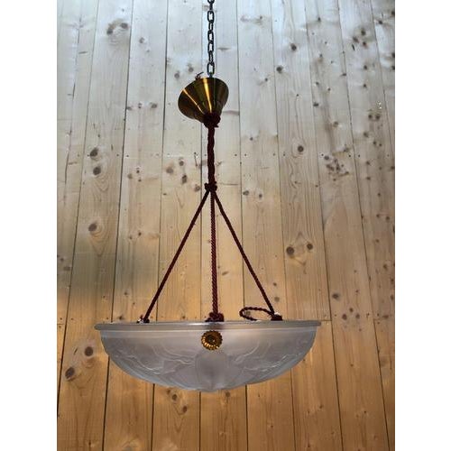 Vintage Art Deco Ceiling Light in Pressed Glass from Rope, 1930 For Sale - Image 3 of 8