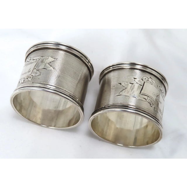 Silver Antique American Victorian Hand Engraved Sterling Silver Wedding Napkin Rings for Asa & Augusta For Sale - Image 8 of 13