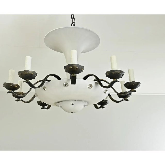 French Vintage Art Deco Style Tole Chandelier For Sale - Image 10 of 12