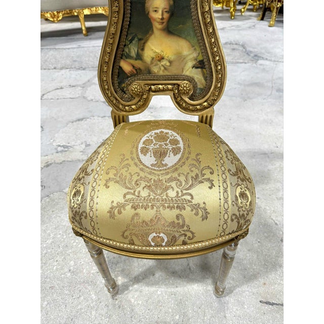 Gold Accent Chair With Lady Portrait – Elegant Baroque Style For Sale - Image 4 of 7