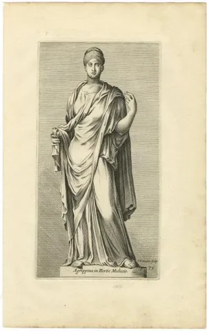 Perrier, Statue of Roman Empress Agrippina in Rome, Etching on Paper, 1660