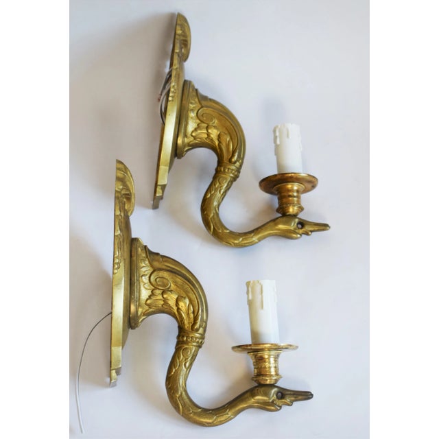 2 ancient wall chandeliers from the time of the Empire - subsequently electrified. Massive bronze gas; Fire gilt. Up to...