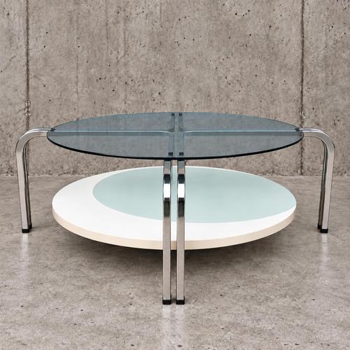 Rare coffee table / solid steel with a low free standing table / 1980s .testament--apollo-down-carrot:hover .hover-fill {...