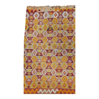 Vintage Turkish Kilim Rug, Handwoven Wool, Allover Geometric Pattern, Autumn Colors, 6’ X 10’ For Sale