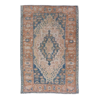 Antique Turkish Oushak Rug in Rich Blues and Earth Tones For Sale