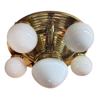 Art Nouveau Brass and Glass Ceiling Light, 1920s For Sale