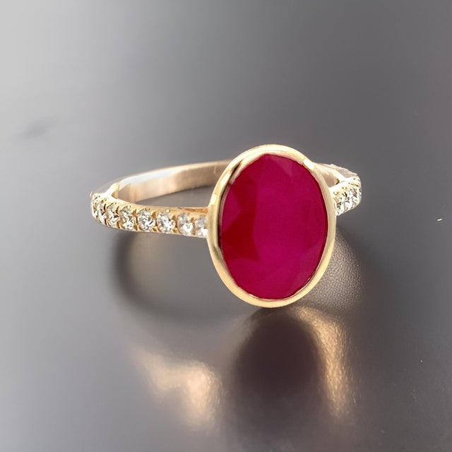 Natural Ruby Diamond Ring 6.75 14k Y Gold 4.38 TCW Certified For Sale - Image 10 of 18
