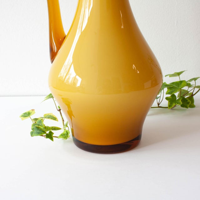 Vintage Portuguese Opaline Mustard Glass Jug, 1960s For Sale - Image 12 of 13