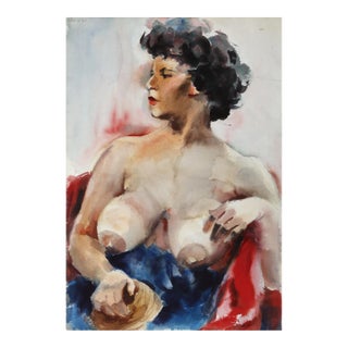 1960s "Seated Nude P5.23" Watercolor Painting by Eve Nethercott For Sale