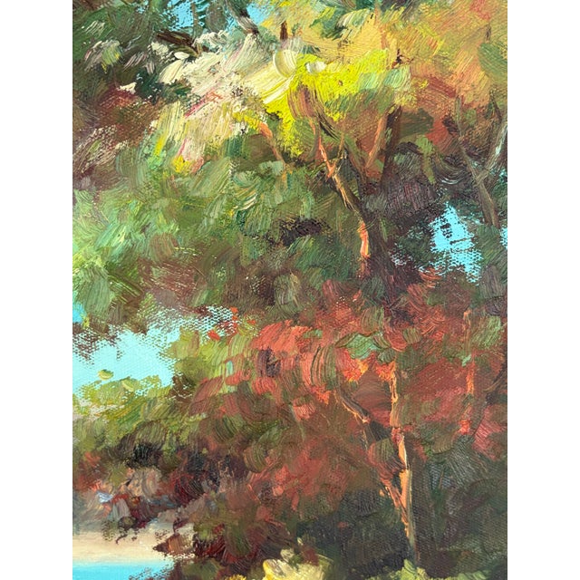 Vintage Italian Lake Como Oil Painting, Large Mediterranean Villa Garden Canvas Art 36" X 24" For Sale - Image 12 of 12