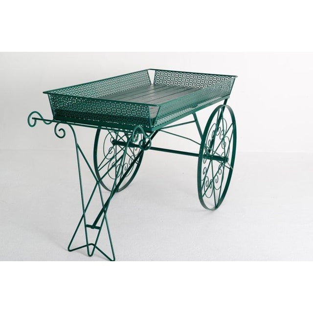 Shabby Chic Vintage Large Green Wood and Metal Garden Flower Cart For Sale - Image 3 of 13