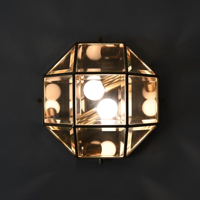 Brass and Beveled Glass Flush Mount Lamps from Fontana Arte, Italy, 1970s, Set of 2 For Sale - Image 14 of 18